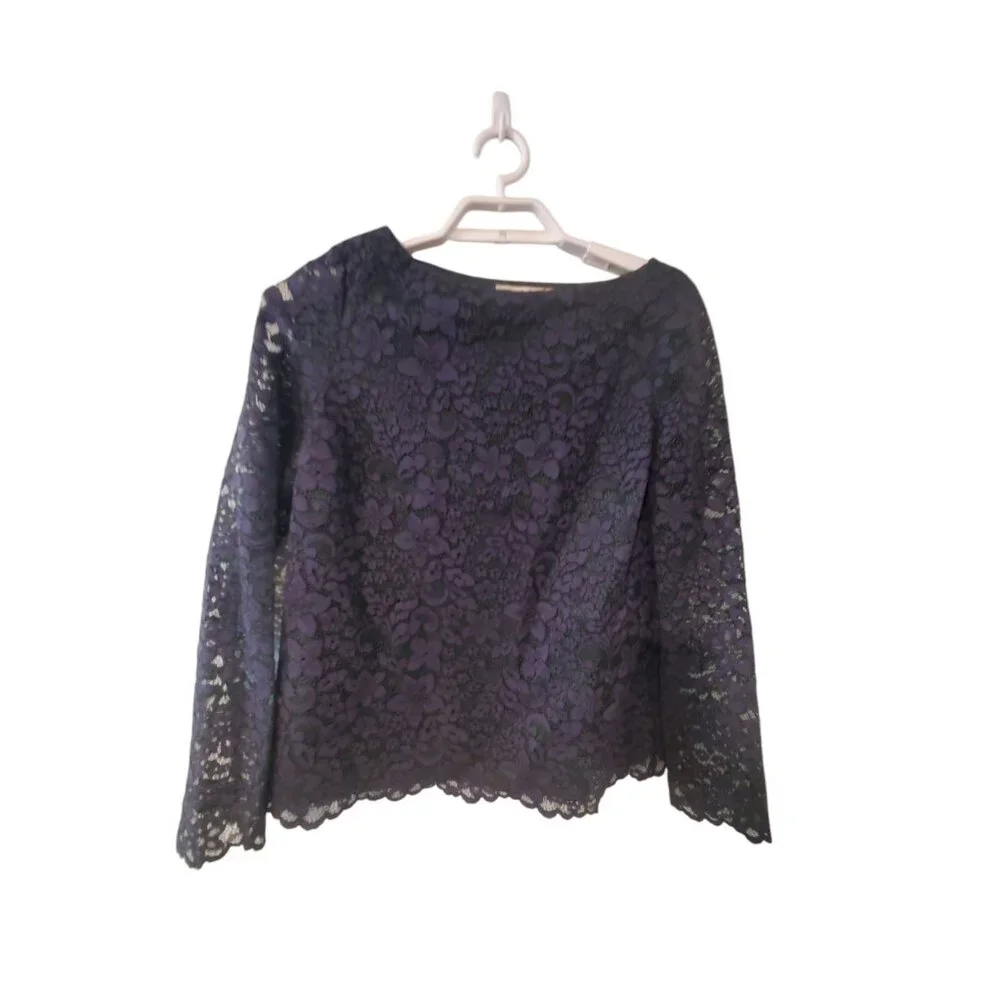 Tory Burch 2 piece set womens 10 lace overlay skirt top green navy